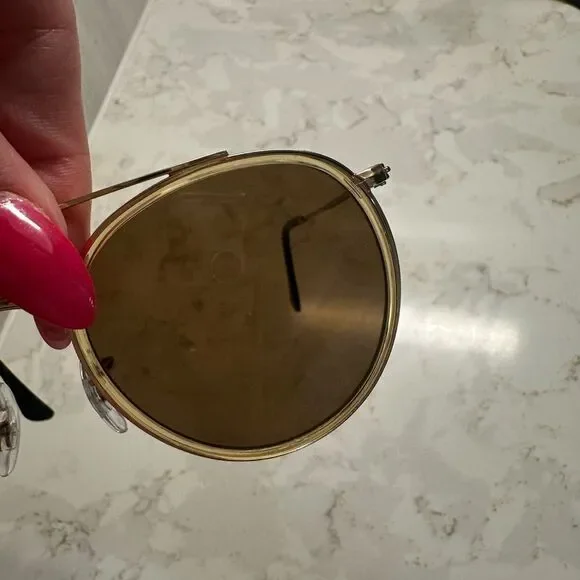 Ray-Ban Gold and Brown Round Double Bridge Polarized Sunglasses - Picture 8 of 11